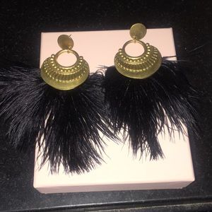 Gold plated and authentic Black feather earrings